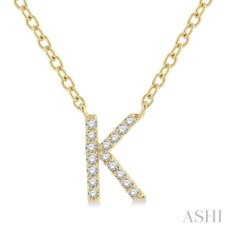 1/20 ctw Initial ‘K’ Round Cut Diamond Pendant With Chain in 14K Yellow Gold