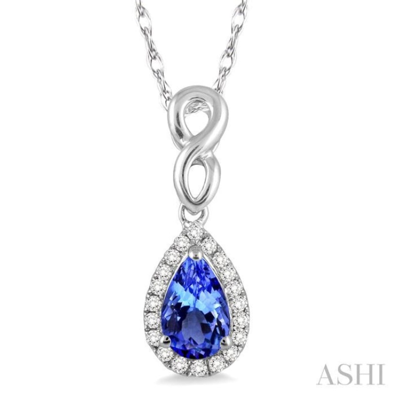 6×4 MM Pear Shape Tanzanite and 1/10 Ctw Round Cut Diamond Pendant in 10K White Gold with Chain