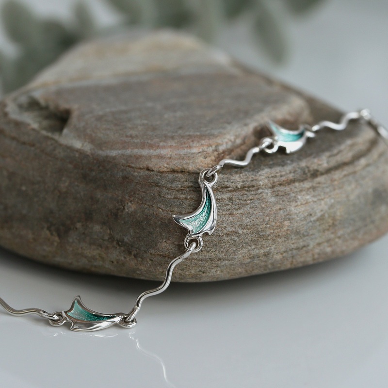 New Wave Small 5-link Bracelet in Sea Green Enamel