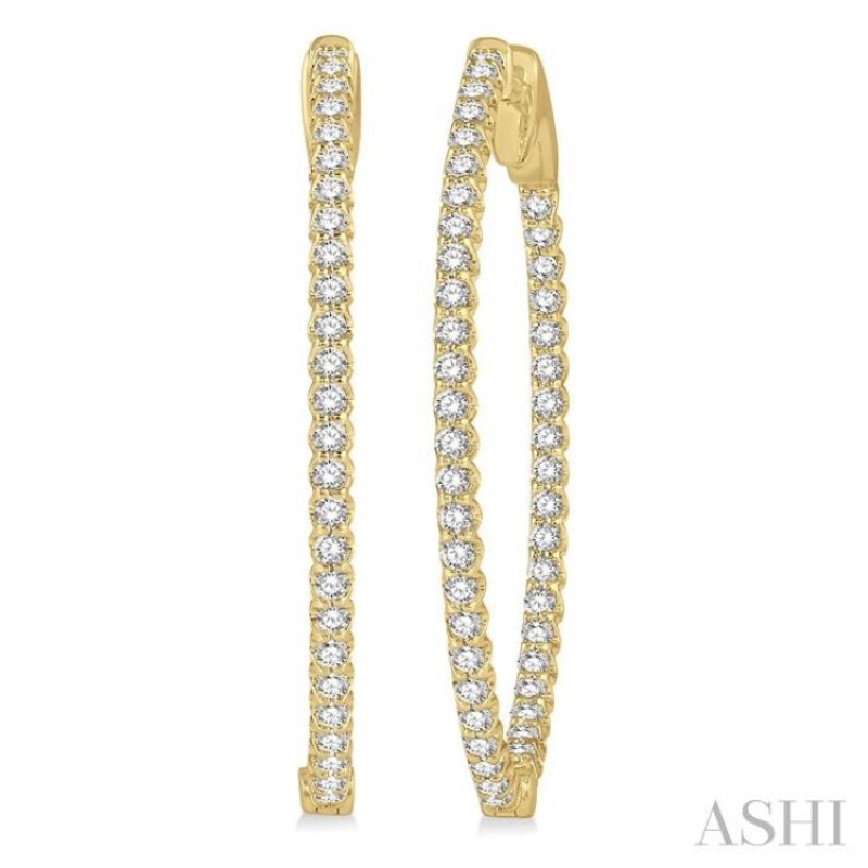 1.00 ctw Inside-Out Round Cut Diamond Oval Shape Hoop Earrings in 14K Yellow Gold
