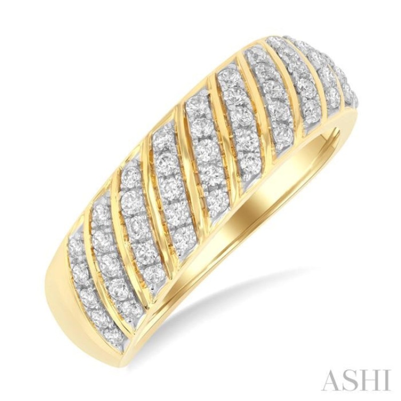 1/2 ctw Dome Shape Slanted Ribbed Pattern Round Cut Diamond Fashion Ring in 10K Yellow Gold