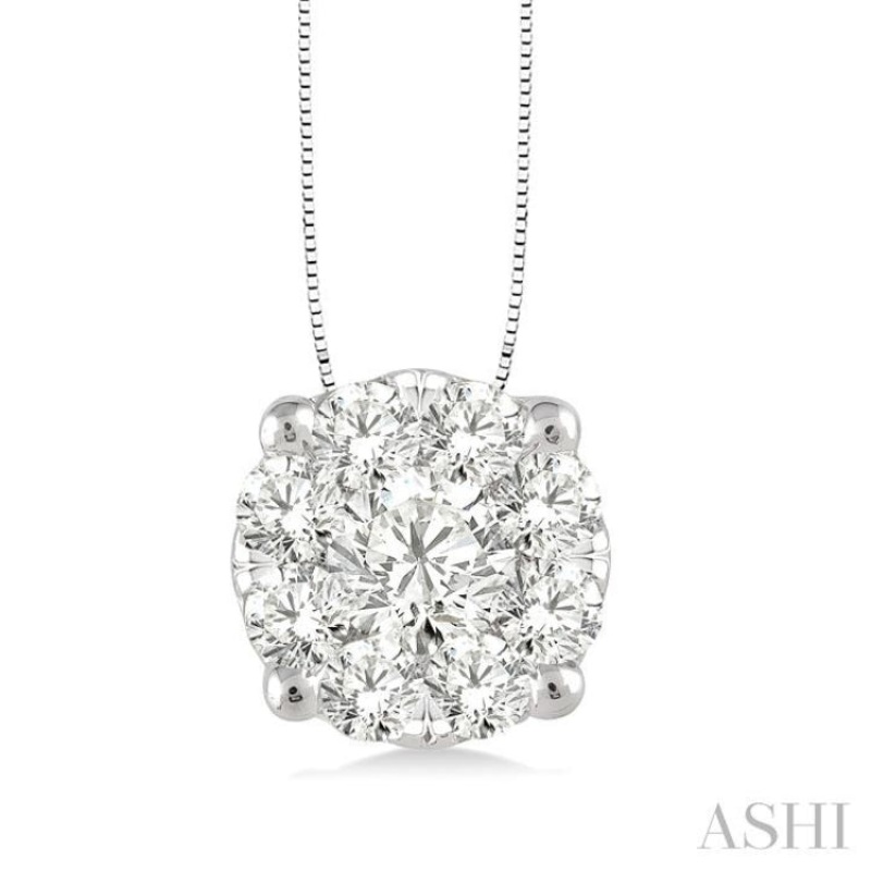 1/2 ctw Lovebright Round Cut Diamond Pendant in 14K White Gold with Chain