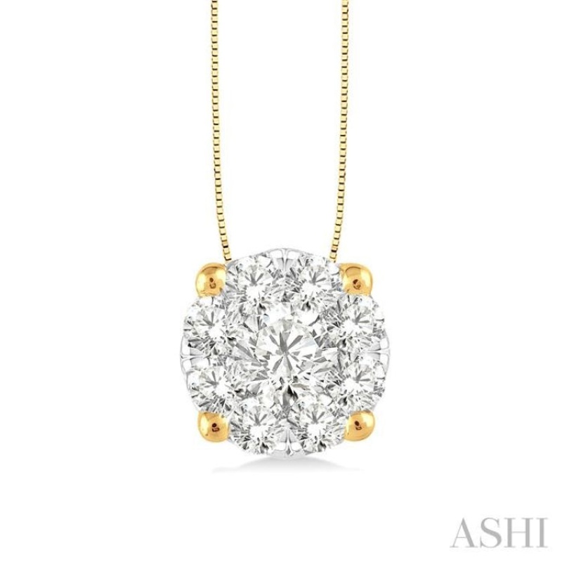 1/2 ctw Lovebright Round Cut Diamond Pendant in 14K Yellow and White Gold with Chain