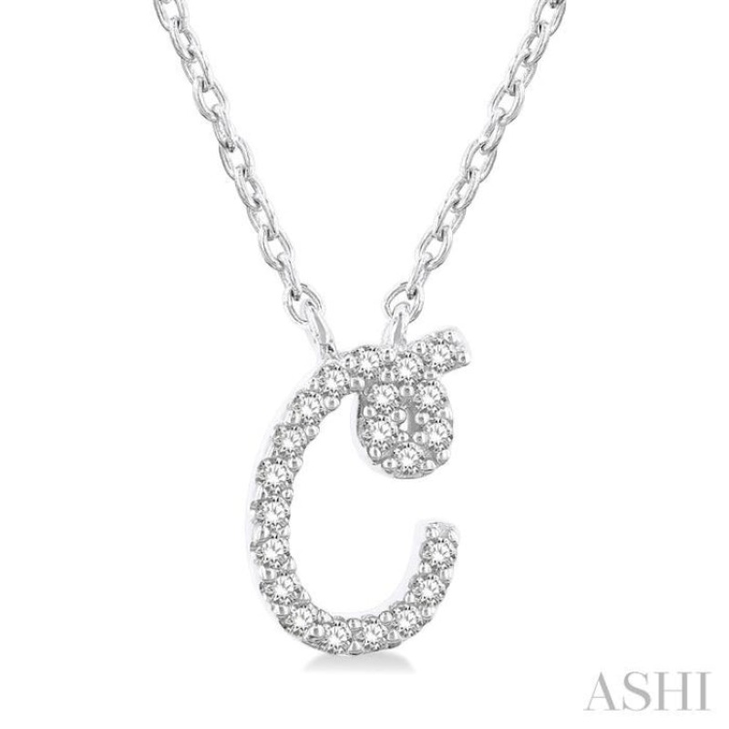 1/20 Ctw Initial ‘C’ Round cut Diamond Pendant With Chain in 10K White Gold