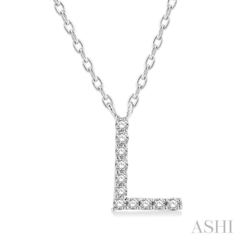 1/20 Ctw Initial ‘L’ Round cut Diamond Pendant With Chain in 14K White Gold