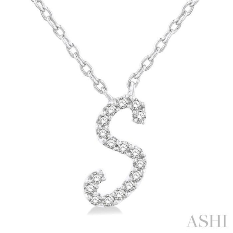 1/20 Ctw Initial ‘S’ Round cut Diamond Pendant With Chain in 10K White Gold