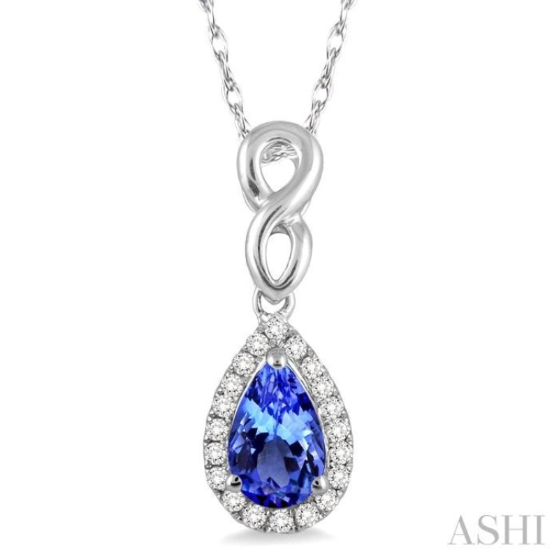 6×4 MM Pear Shape Tanzanite and 1/10 ctw Round Cut Diamond Pendant in 14K White Gold with Chain