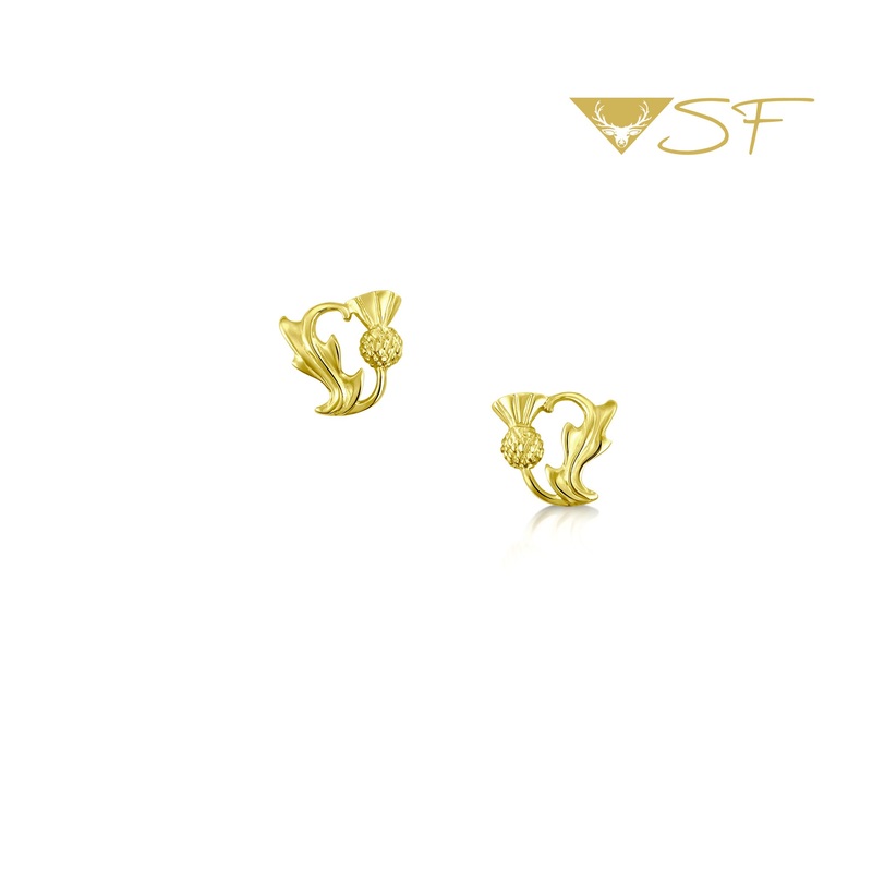 Thistle Small Stud Earrings in 18ct Yellow Scottish Gold