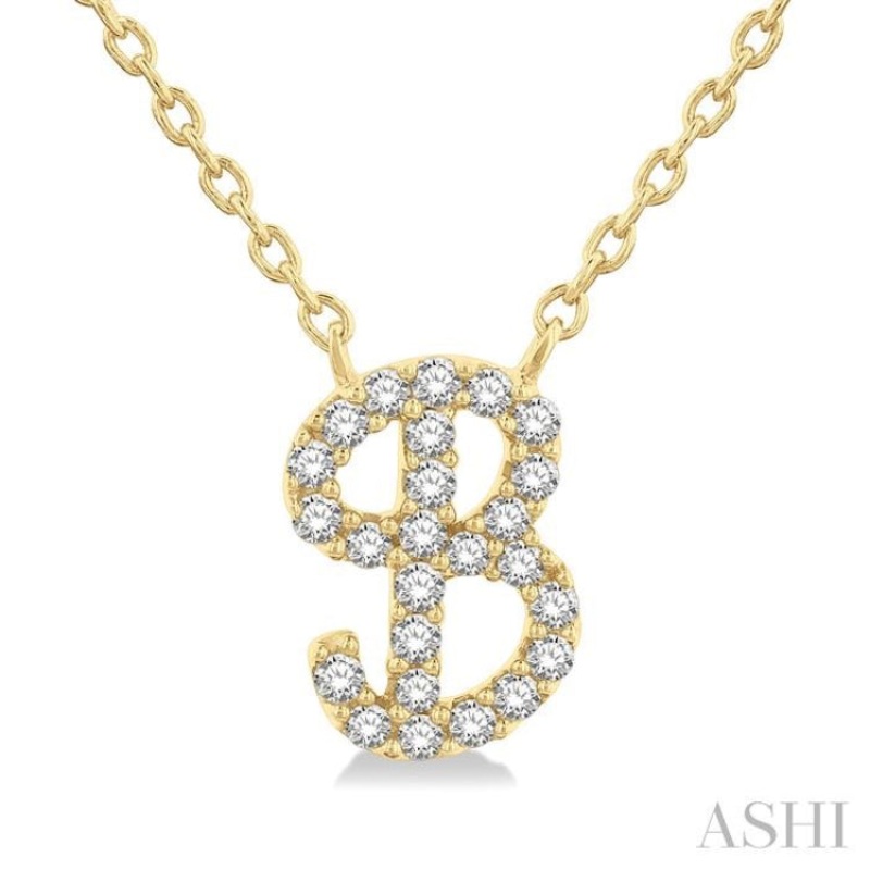 1/10 ctw Initial ‘B’ Calligraphy Round Cut Diamond Fashion Pendant With Chain in 10K Yellow Gold