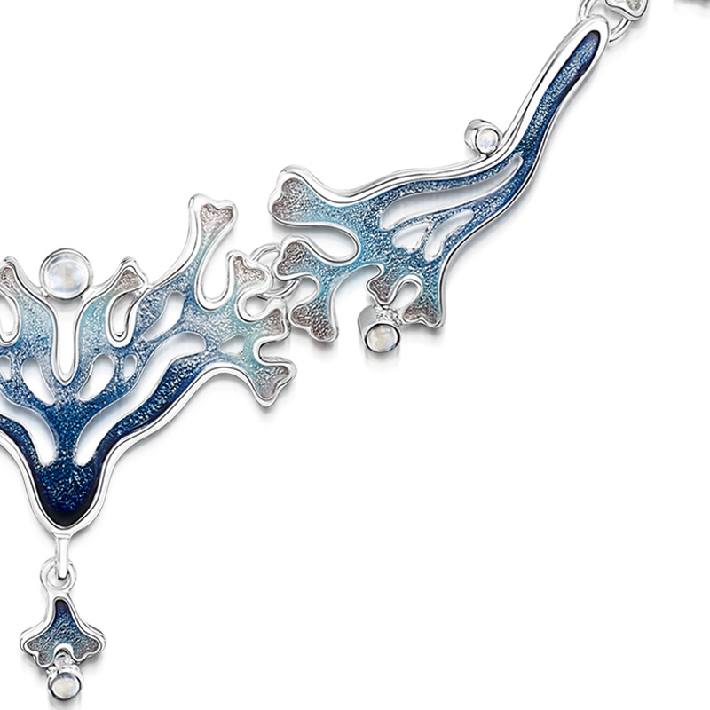 Sea Moss Moonstone X-Large Statement Necklace in Sea Blue Enamel