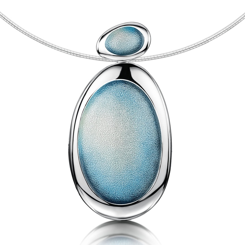 Shoreline Pebble 2-pebble Statement Necklace in Blue Grey Enamel