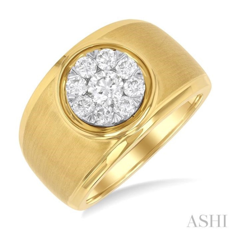 1.00 ctw Circular Wide Shank Lovebright Round Cut Diamond Men’s Ring in 10K Yellow and White Gold