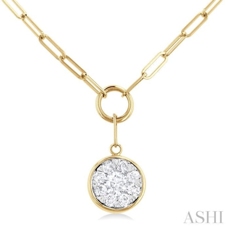 1/4 ctw Lovebright Circular Shape Round Cut Diamond Paperclip Necklace in 14K Yellow & White Gold