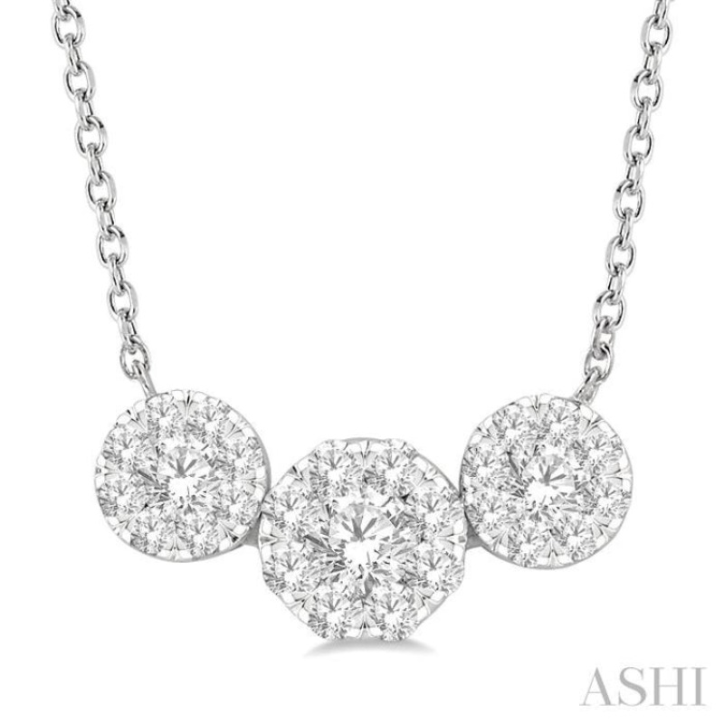 3/4 ctw 3-Stone Lovebright Round Cut Diamond Necklace in 14K White Gold