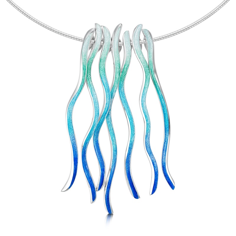 Atlantic Swell 7-frond Long Statement Necklace in Ocean Hue Enamel