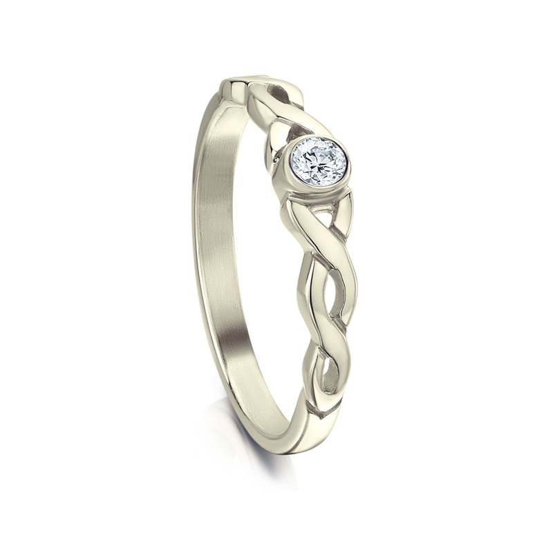 Celtic Twist 0.09ct Diamond Solitaire Ring in 9ct White Gold
