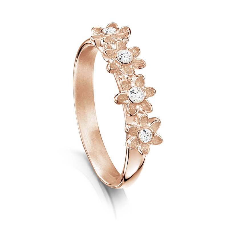 Diamond Daisies 4-flower Ring in 9ct Rose Gold