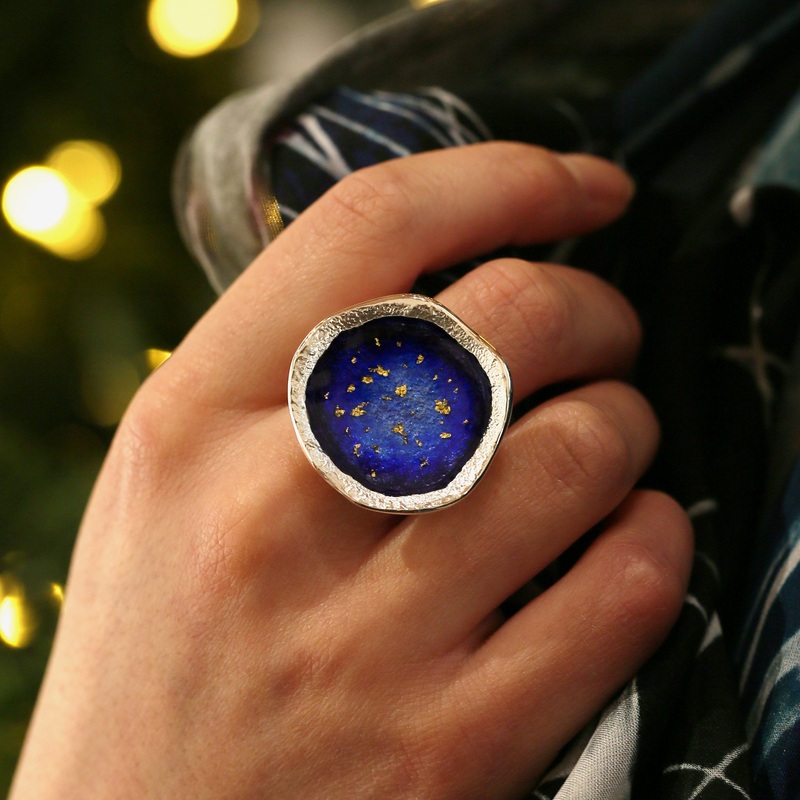 Lunar Universe Dress Ring in Midnight Gold Enamel
