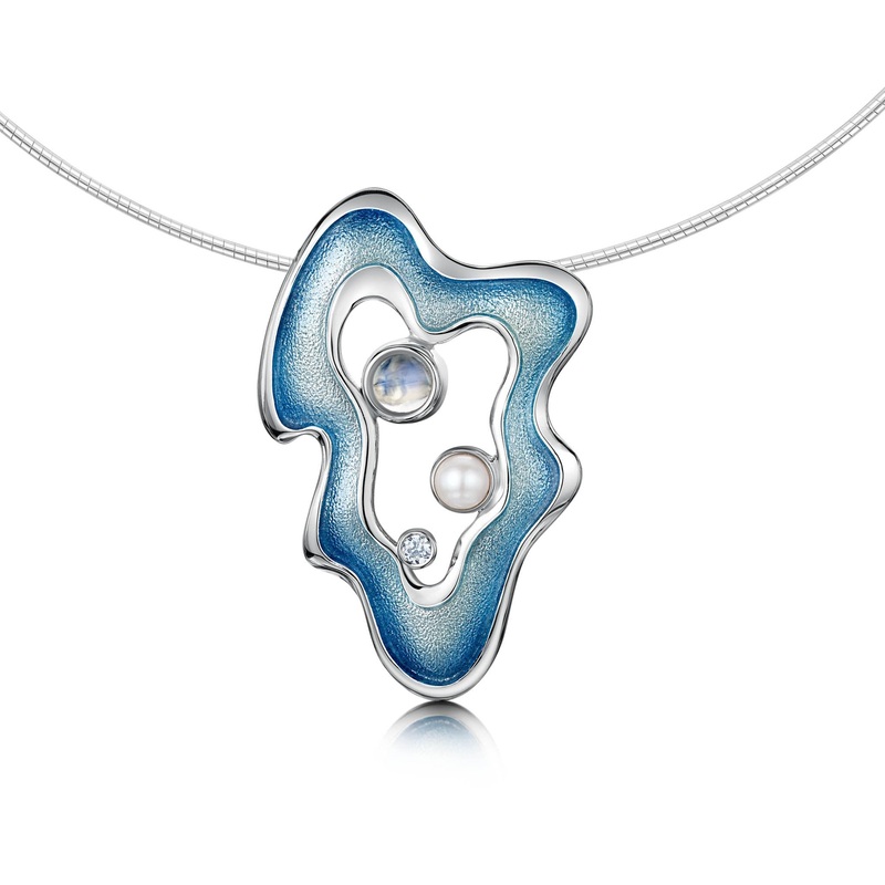 Rock Pool Enamel Dress Necklace with Moonstone, Pearl & CZ