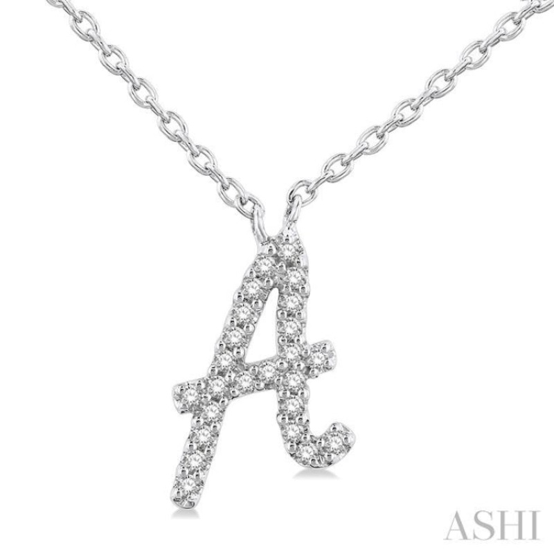 1/20 Ctw Initial ‘A’ Round cut Diamond Pendant With Chain in 10K White Gold