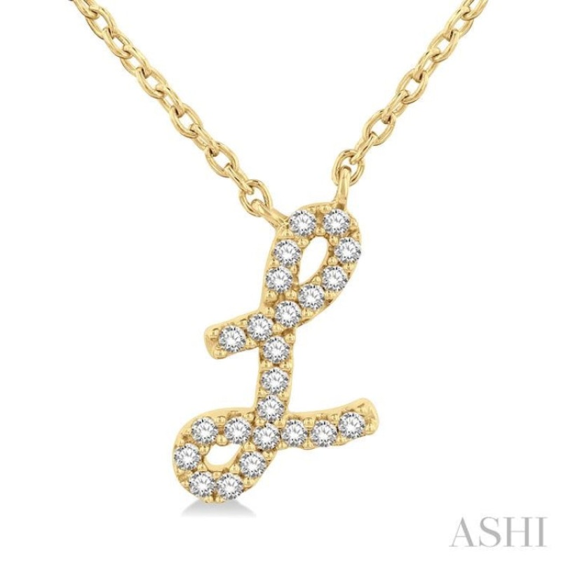 1/20 Ctw Initial ‘L’ Round cut Diamond Pendant With Chain in 10K Yellow Gold