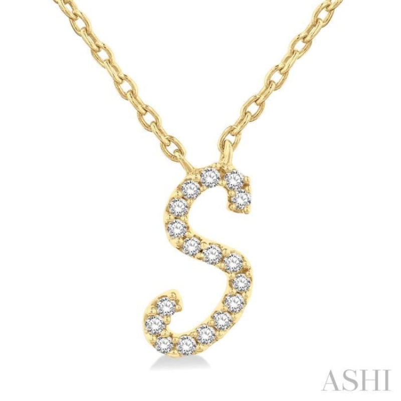 1/20 ctw Initial ‘S’ Round cut Diamond Pendant With Chain in 10K Yellow Gold