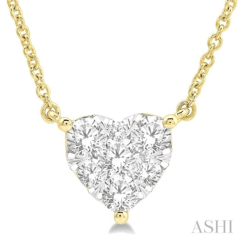 1/2 ctw Lovebright Diamond Heart Pendant With Chain in 14K Yellow and White Gold