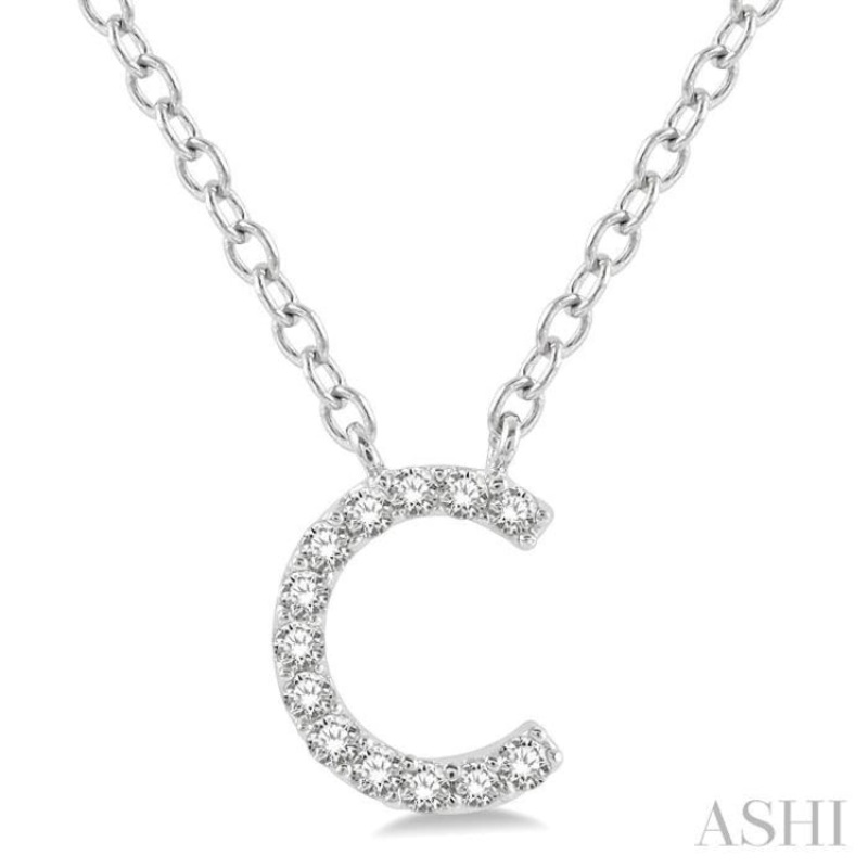 1/20 ctw Initial ‘C’ Round Cut Diamond Pendant With Chain in 14K White Gold