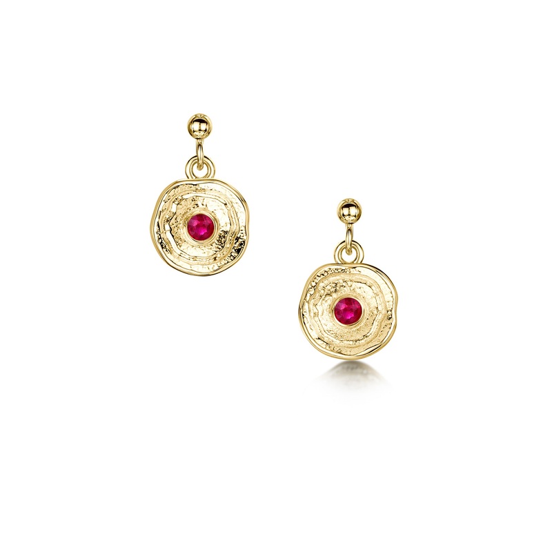 Lunar Ruby Petite Drop Earrings in 9ct Yellow Gold