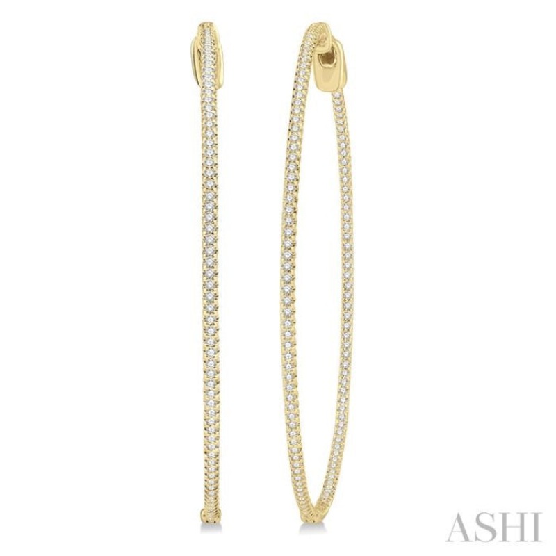 1.00 ctw Inside-Out Round Cut Diamond 2-Inch Hoop Earrings in 14K Yellow Gold