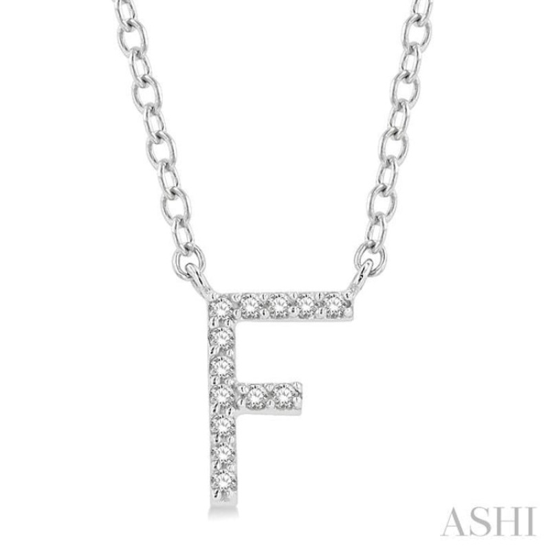 1/20 Ctw Initial ‘F’ Round Cut Diamond Pendant With Chain in 14K White Gold