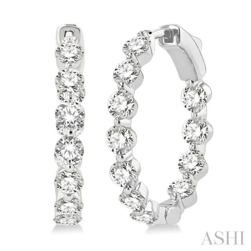 3.00 ctw Inside-Out Single Prong Set Round Cut Diamond Hoop Earrings in 14K White Gold
