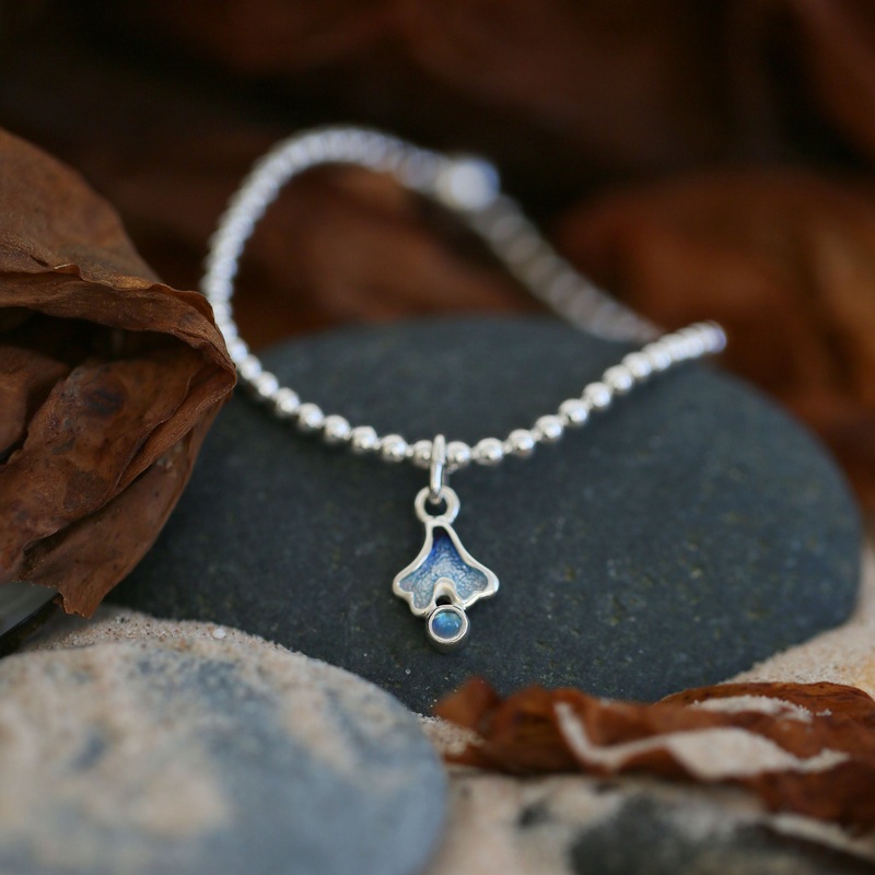 Sea Moss Moonstone Stretch Bracelet in Sea Blue Enamel