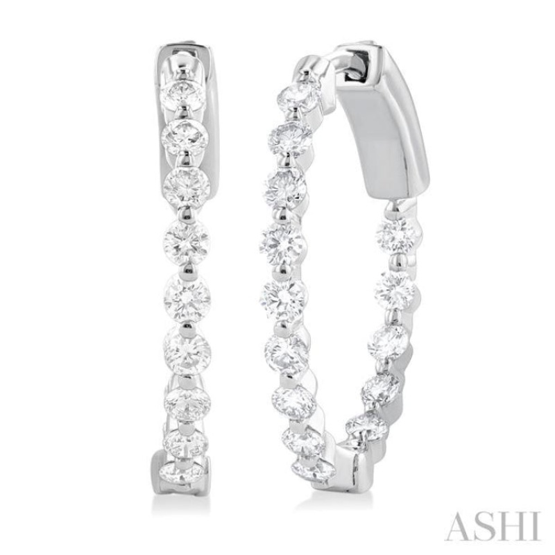 1.00 ctw Inside-Out Single Prong Set Round Cut Diamond Hoop Earrings in 14K White Gold