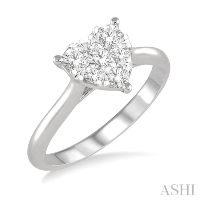 1/2 ctw Round Cut Diamond Heart Shape Lovebright Ring in 14K White Gold