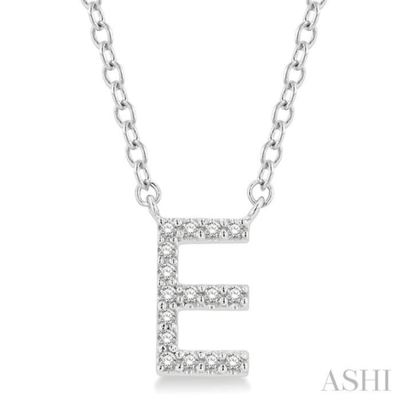 1/20 ctw Initial ‘E’ Round Cut Diamond Pendant With Chain in 14K White Gold