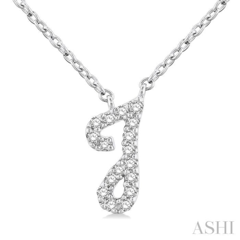 1/20 Ctw Initial ‘J’ Round cut Diamond Pendant With Chain in 10K White Gold
