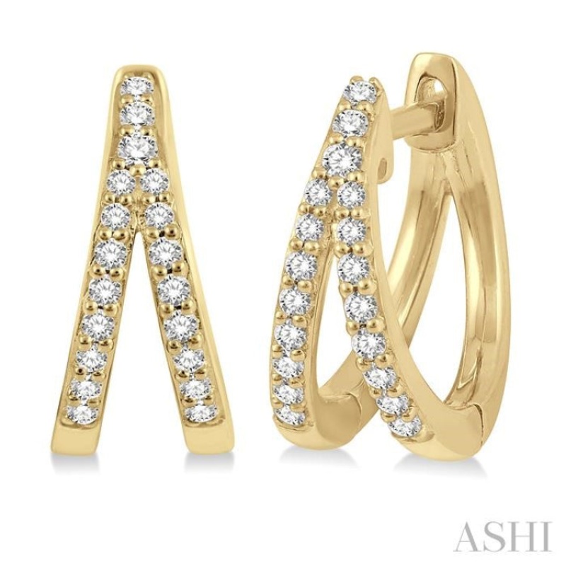 1/5 ctw Split Round Cut Diamond Huggie Petite Earrings in 10K Yellow Gold