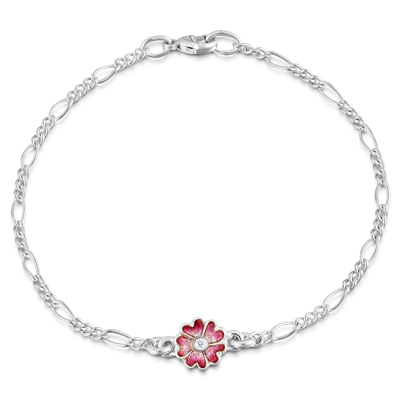 Primula Scotica 1-flower Cubic Zirconia Bracelet in Hot Pink Enamel