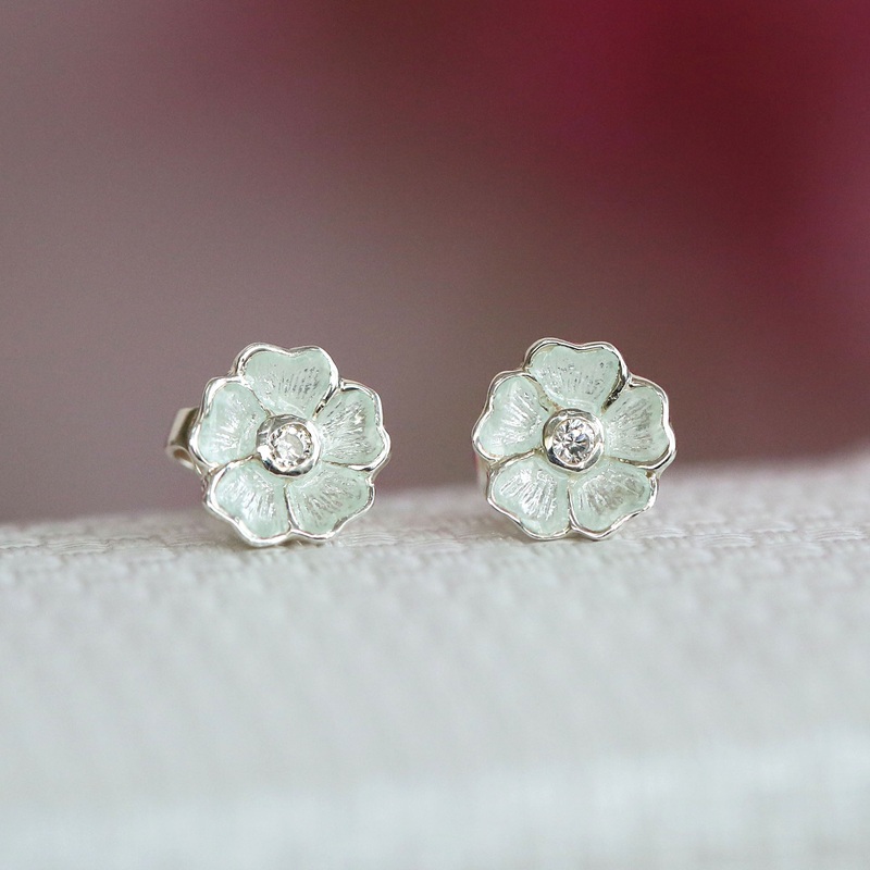 Primula Scotica Petite CZ Stud Earrings in Crystal Enamel