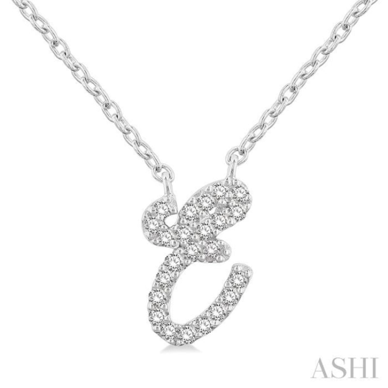 1/20 ctw Initial ‘E’ Round cut Diamond Pendant With Chain in 10K White Gold