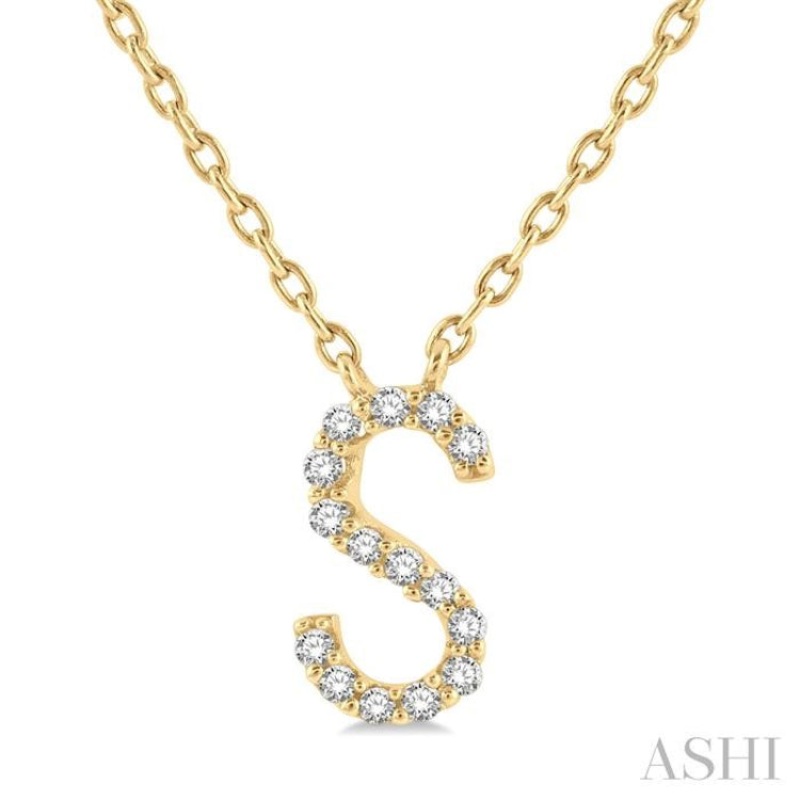 1/20 Ctw Initial ‘S’ Round cut Diamond Pendant With Chain in 14K Yellow Gold