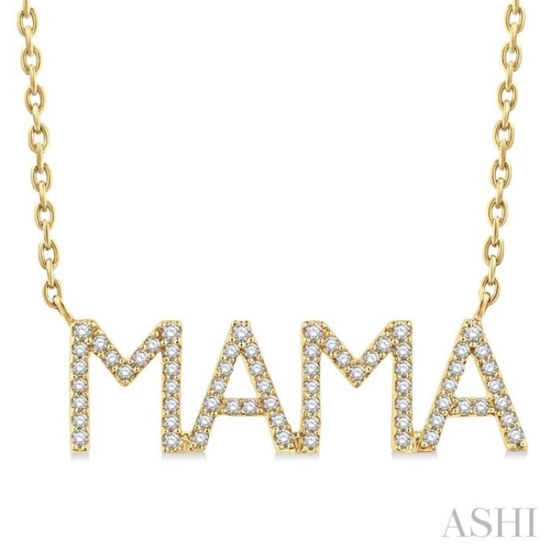 1/5 ctw ‘MAMA’ Block Round Cut Diamond Necklace in 10K Yellow Gold
