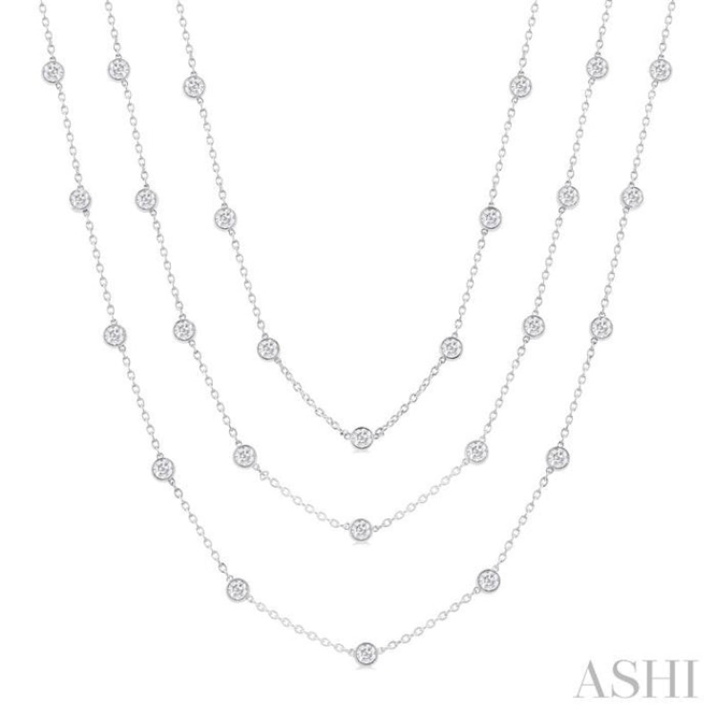 10.00 ctw Bezel Set Round Cut Diamond 60-Inch Long Station Necklace in 14K White Gold