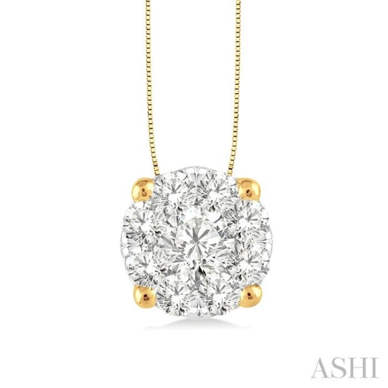 3/4 ctw Lovebright Round Cut Diamond Pendant in 14K Yellow and White Gold with Chain
