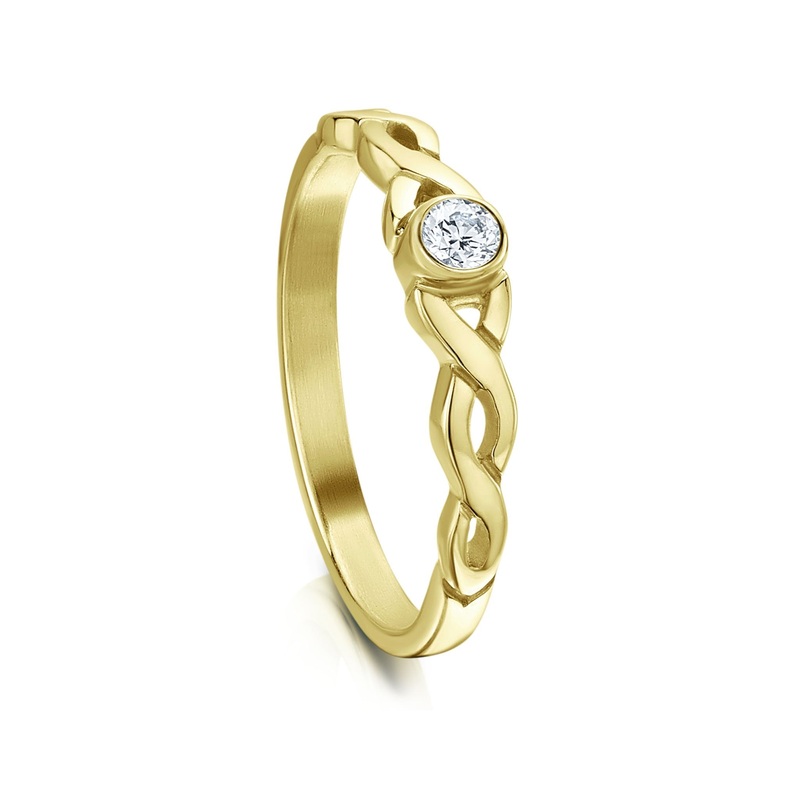 Celtic Twist 0.09ct Diamond Solitaire Ring in 18ct Yellow Gold