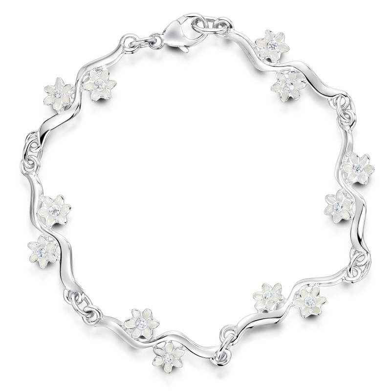 Daisies at Dawn Cubic Zirconia 12-flower Enamel Bracelet