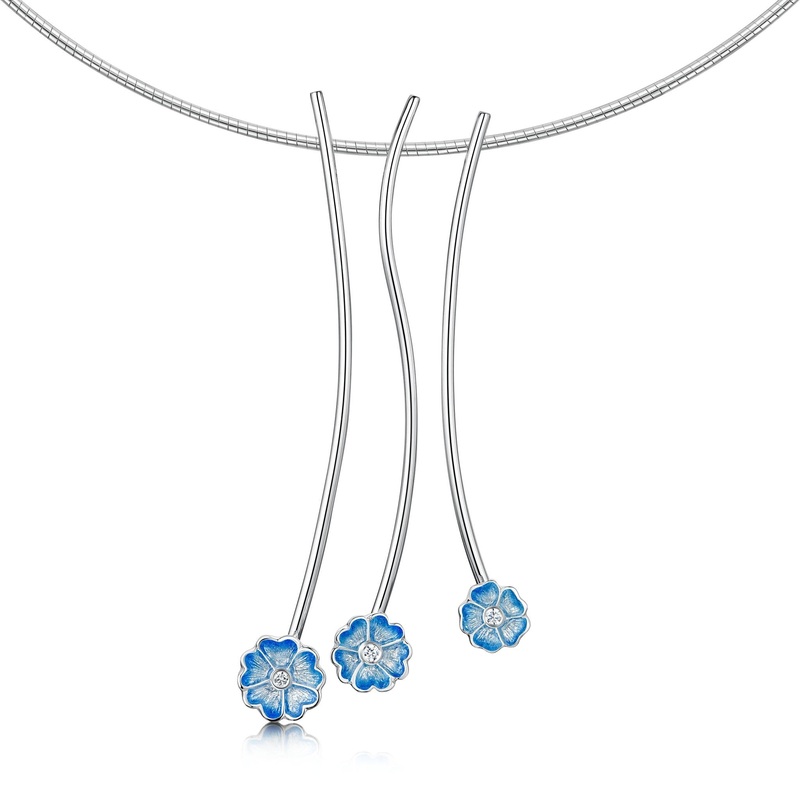 Primula Scotica 3-flower Cubic Zirconia Necklace in Forget-Me-Not Blue