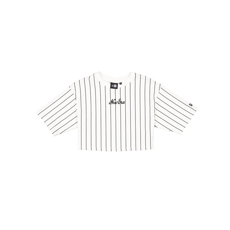 Women’s Cropped Optic White Pinstripe T-Shirt