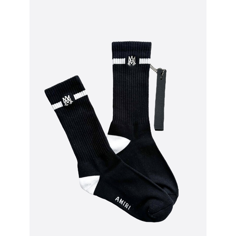 Amiri Black & White Striped MA Logo Socks